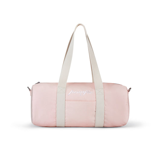 baby pink twill cotton bag with white pomfie logo embroidery