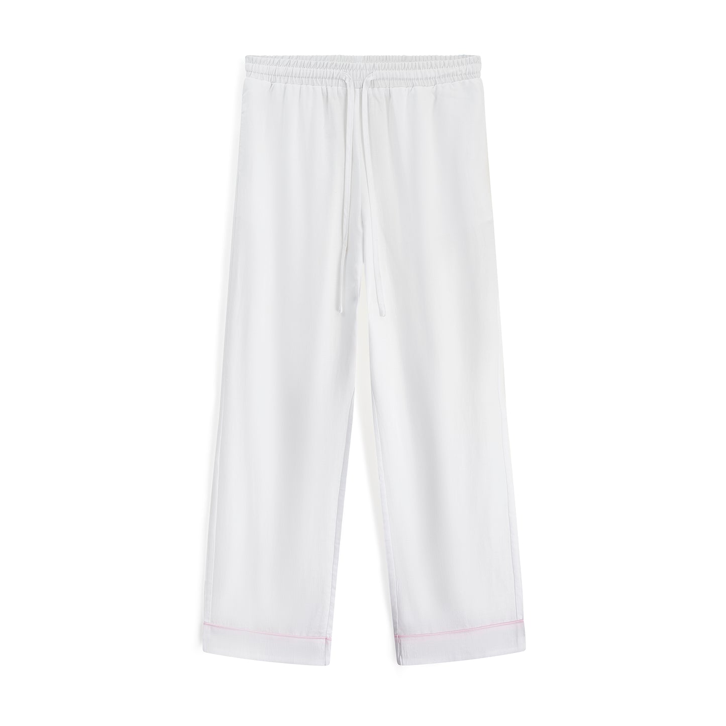 white pyjama pants white pink piping detail. 100% tencel.