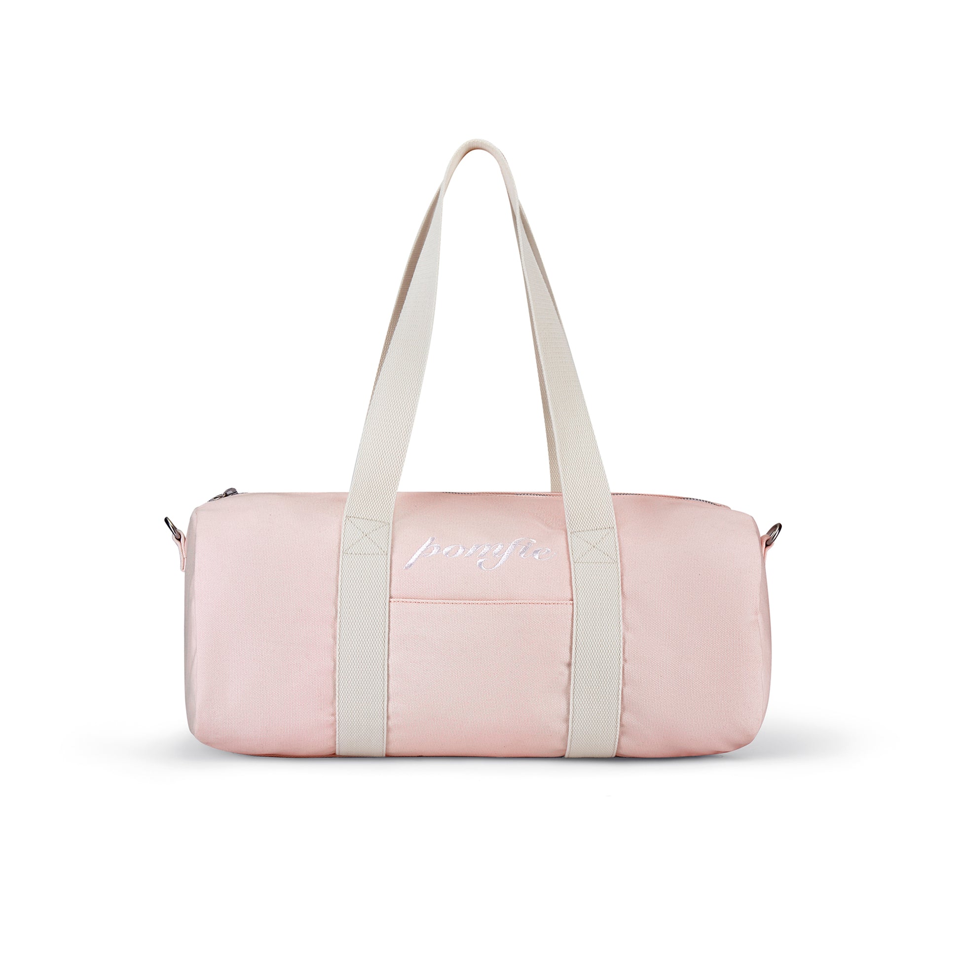 baby pink twill cotton bag with white pomfie logo embroidery 