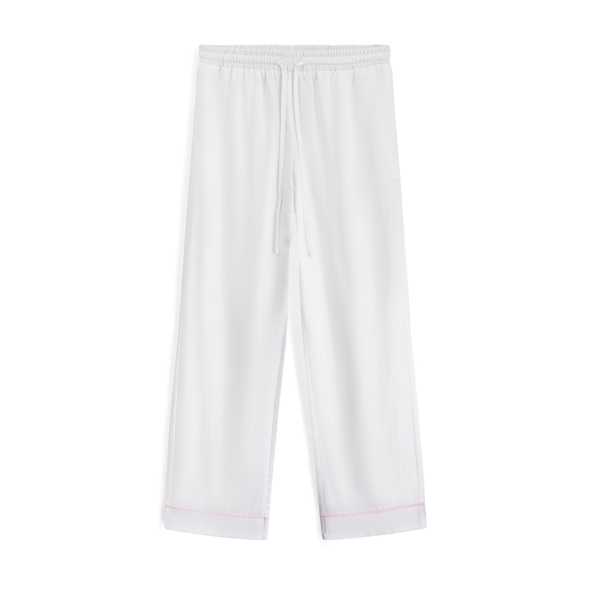 white pyjama pants white pink piping detail. 100% tencel.