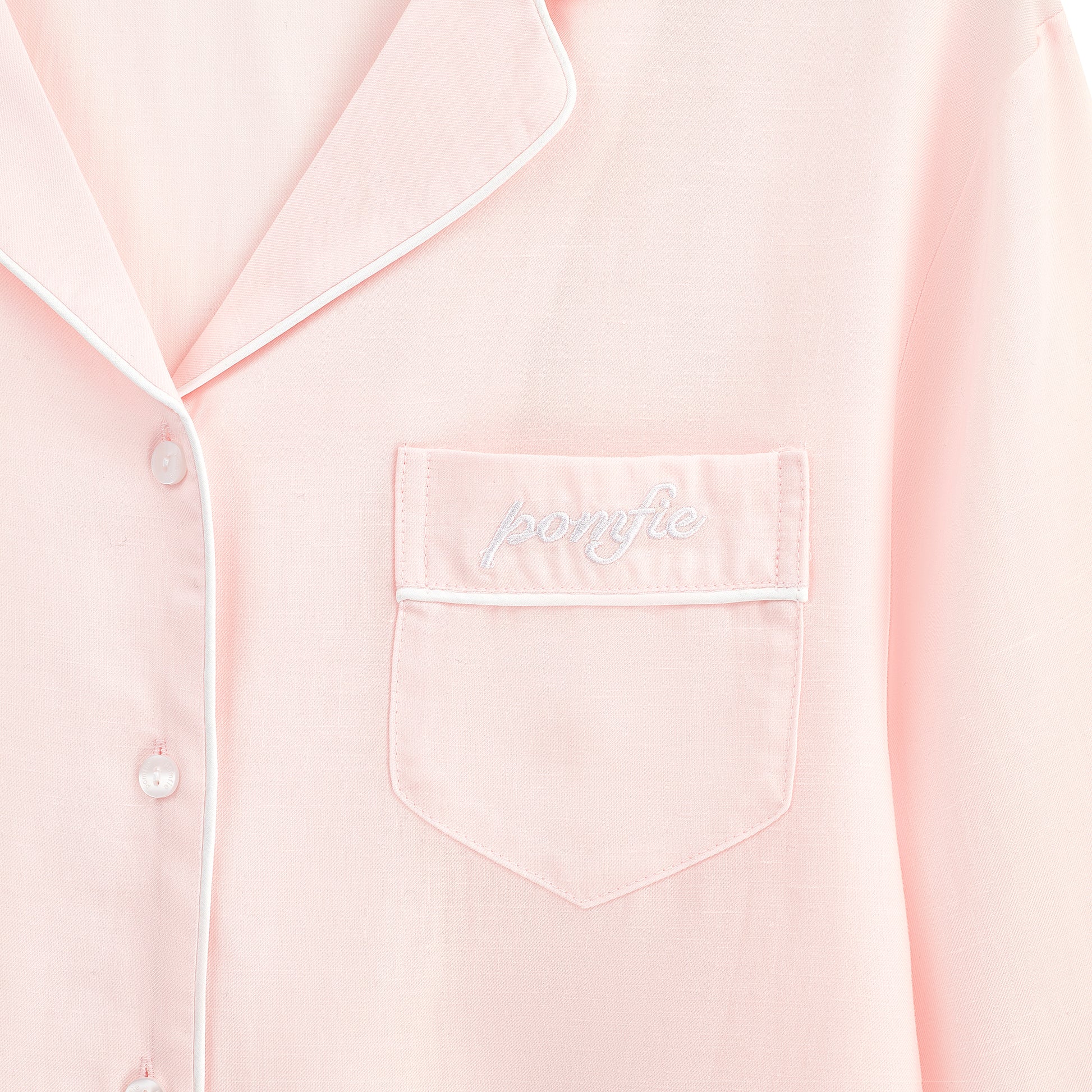 Baby Pink Pyjama Shirt. Pomfie logo embroidered on pocket. 
